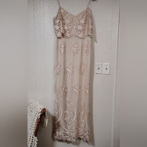 Adrianna Papell Cream Lace Embellished Maxi Dress